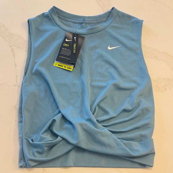 Nike Tops - Nike Light Blue Ribbed Twist-Front Cropped Tank
